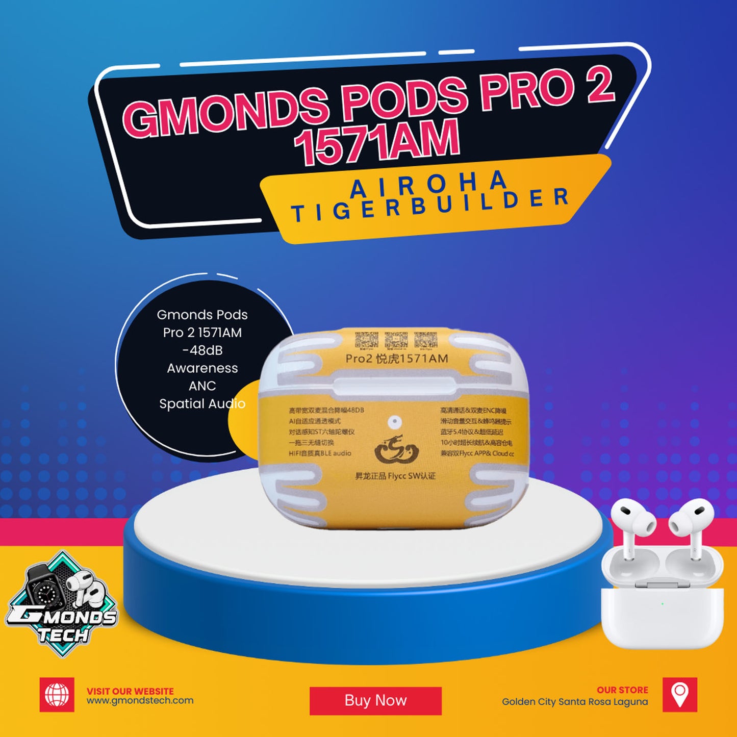 Airpods Pro 2 TigerBuilder v5.3 Airoha Chip 1571AM Multipoint Headtrack & Awareness Updatable firmware