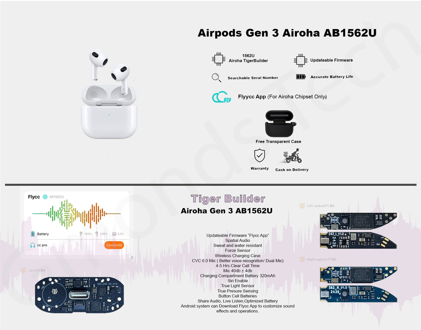 Airpods Gen 3 TigerBuilder v5.3 Airoha Chip AB1562U Updatable Firmware