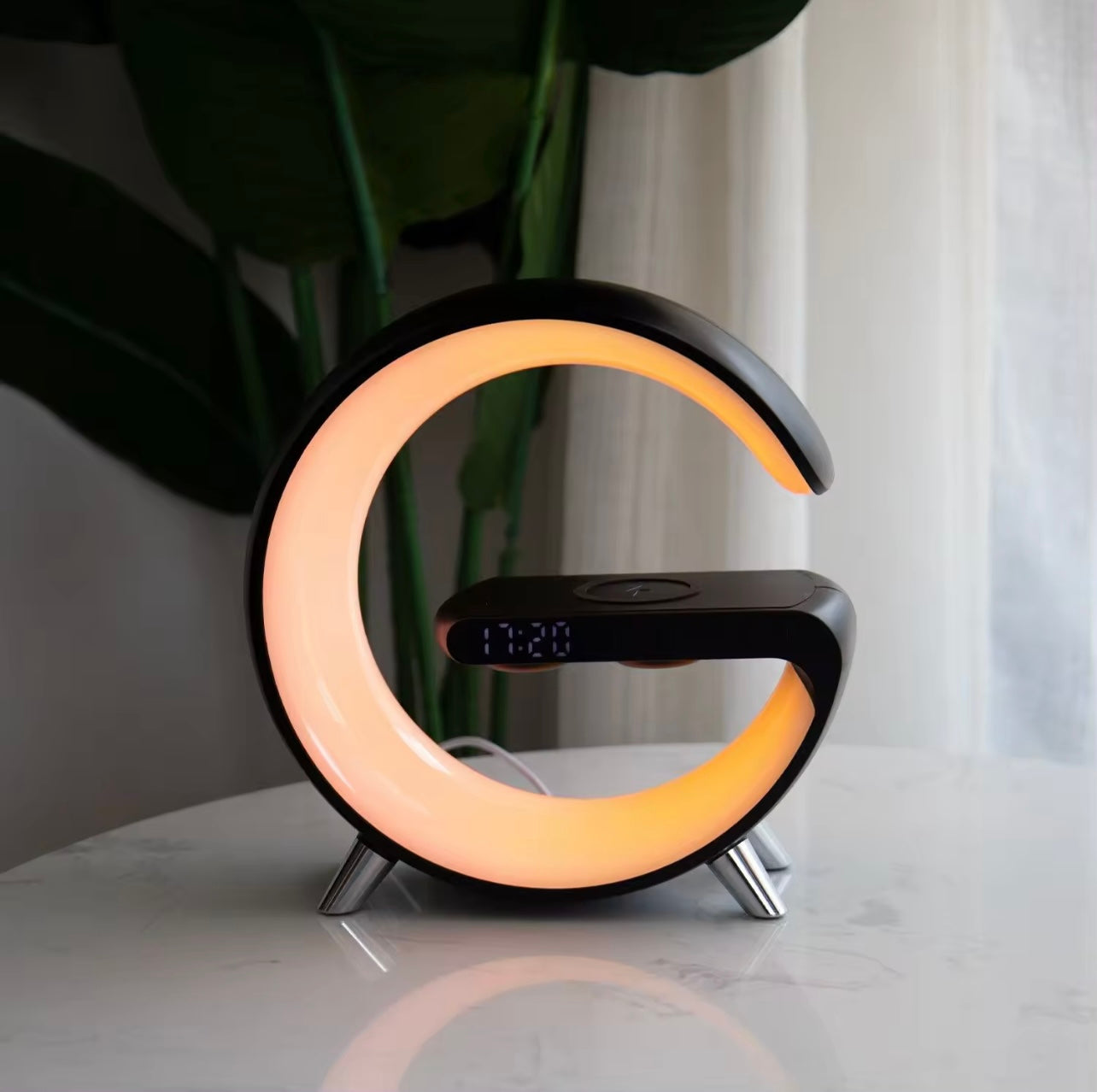 Best Gift Multi LED Light Alarm Clock Bedside Lamp Wireless Charger Dock Wireless Speaker For iPhone and Android