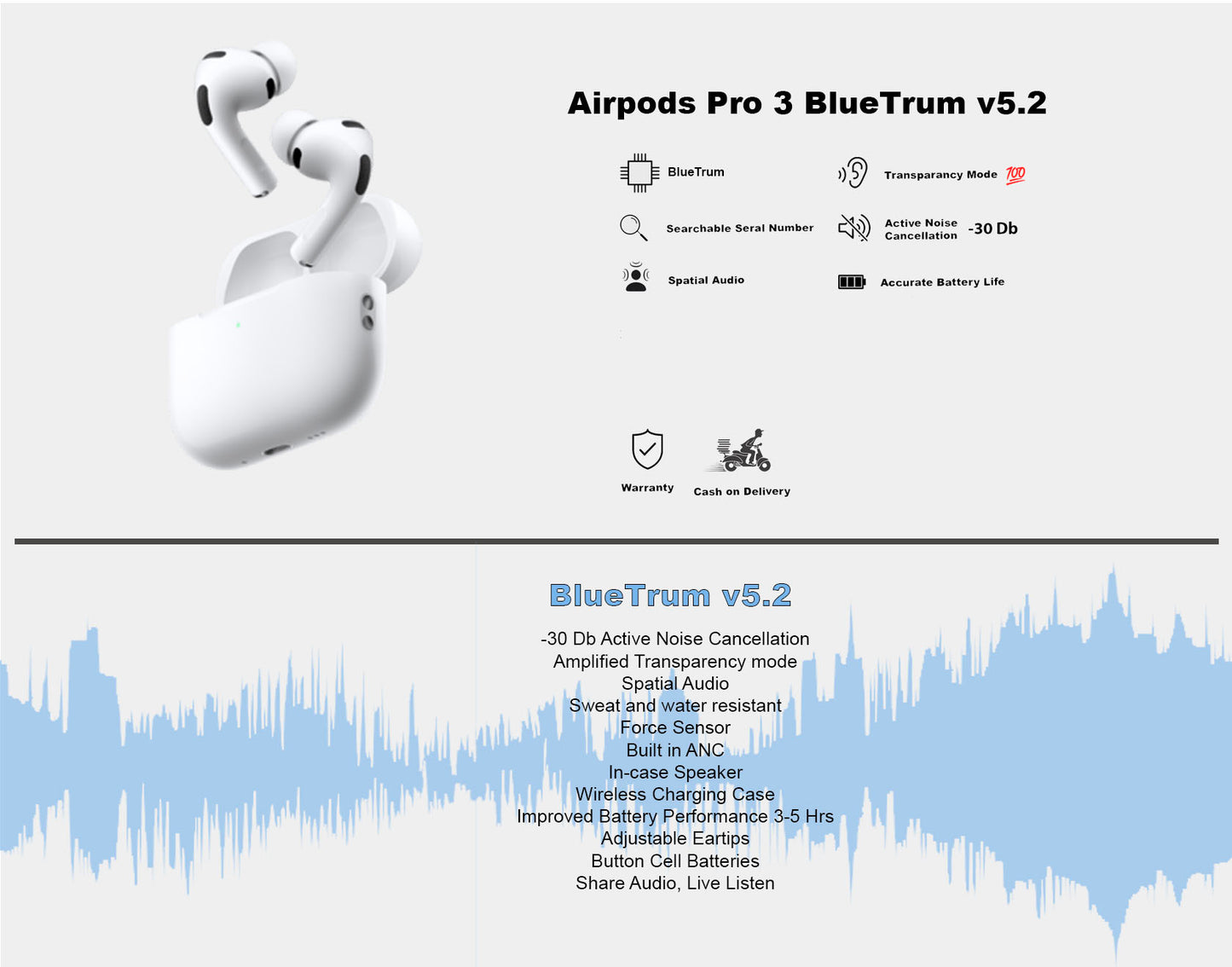 Airpods Pro 3 v1 BlueTrum v5.2 Chipset
