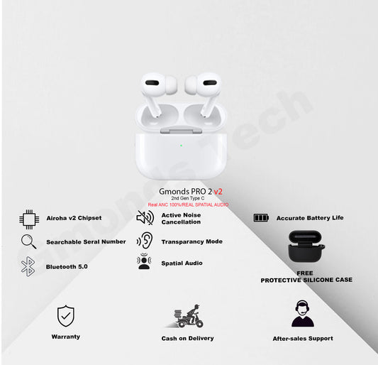 Airpods Pro 2 v2 Real ANC/Spatial Audio - Hulian  w/  FREE SILICONE case